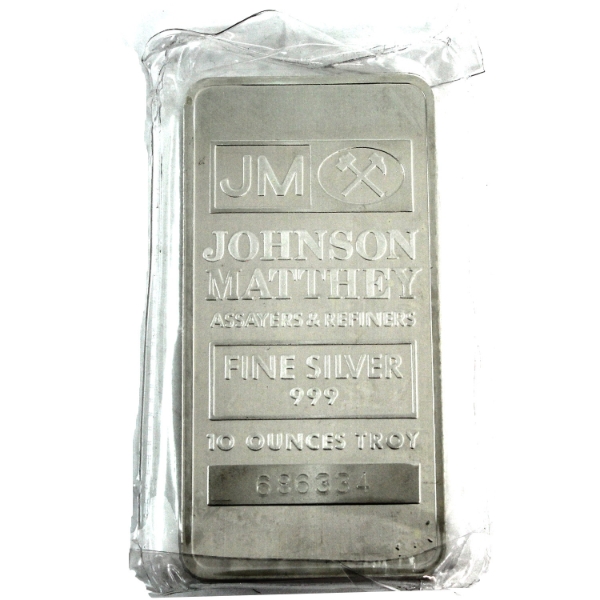 10oz Johnson Matthey .999 Fine Silver Bar (Tax Exempt)