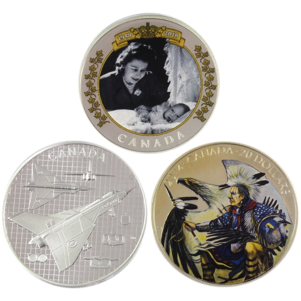 Group Lot of 3x 2014-2021 $20 .9999 Fine Silver Coins. 3pcs. (Tax Exempt)