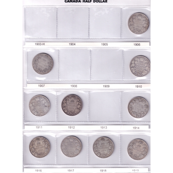 Bulk Collection of 50-cent 1906-1968 in 1870-1945 Uni-safe Binder. 52pcs.