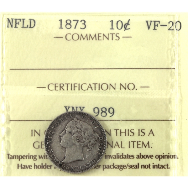 Newfoundland 10-cent 1873 ICCS VF20