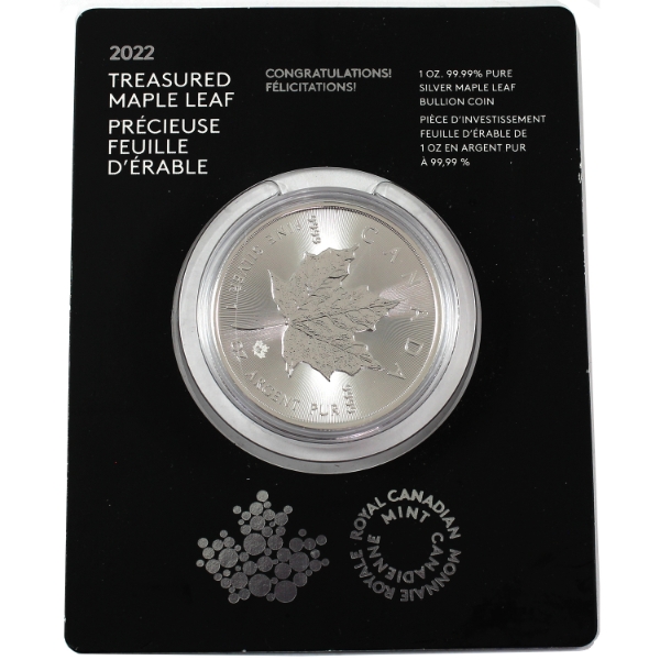 1oz 2022 $5 Congratulations Treasured Maple Leaf .9999 Fine Silver Round (Tax Exempt)