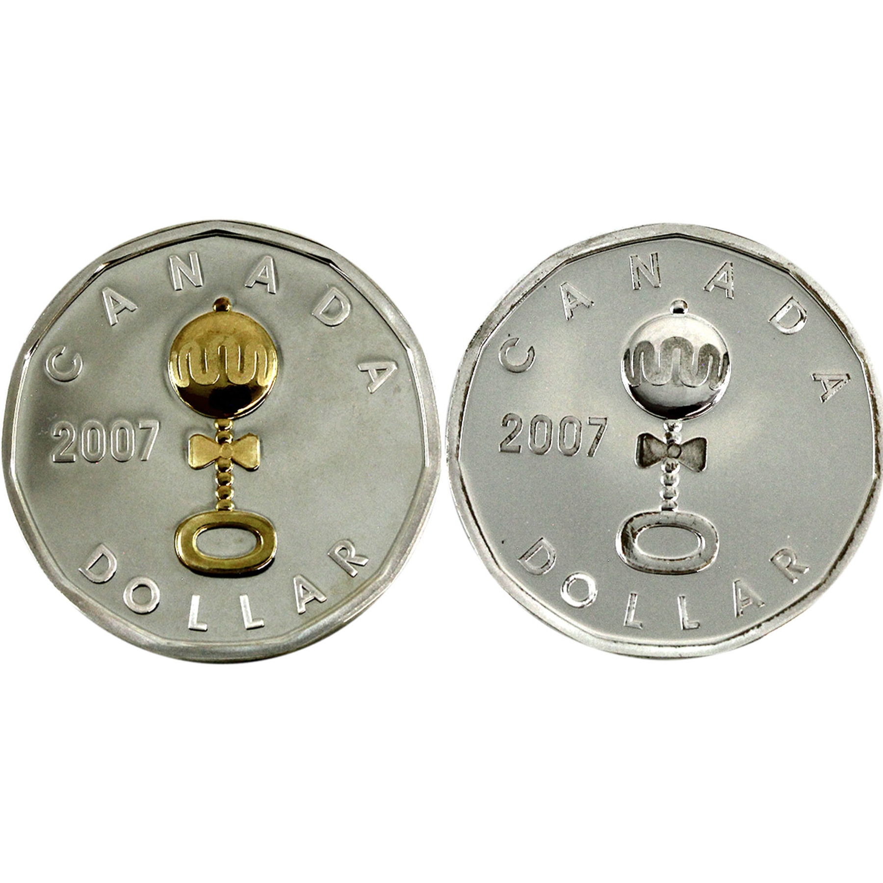 Coins Rattle 2007 Loon $1 Baby Rare Rattle Gold Plated & Regular Sterling Silver ...