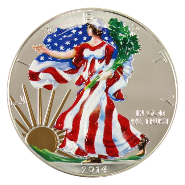 1oz USA 2014 $1 Colourized Silver Eagle .999 Fine Silver Coin (Tax Exempt)