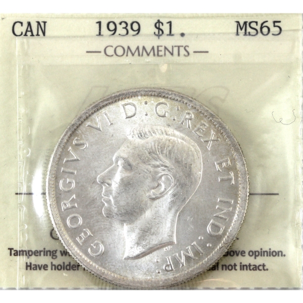 Silver $1 1939 ICCS MS65