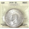 Image 1 : Silver $1 1939 ICCS MS65
