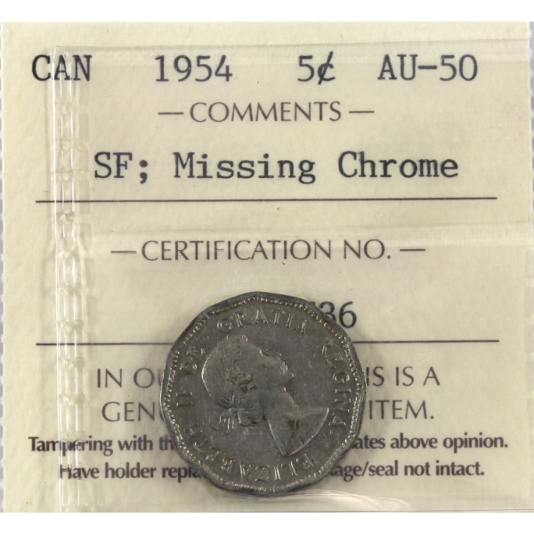 5-cent 1954 SF; Missing Chrome ICCS AU50