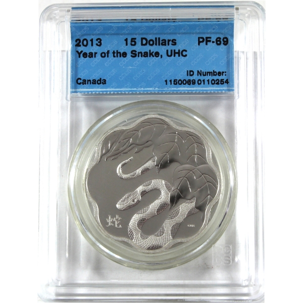 2013 $15 Lunar Lotus Year of the Snake Sterling Silver Coin CCCS PF69 UHC