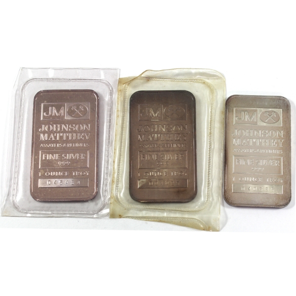 3x 1oz Johnson Matthey c.1982 TD Bank .999 Silver Bars. 3pcs. (Tax Exempt)
