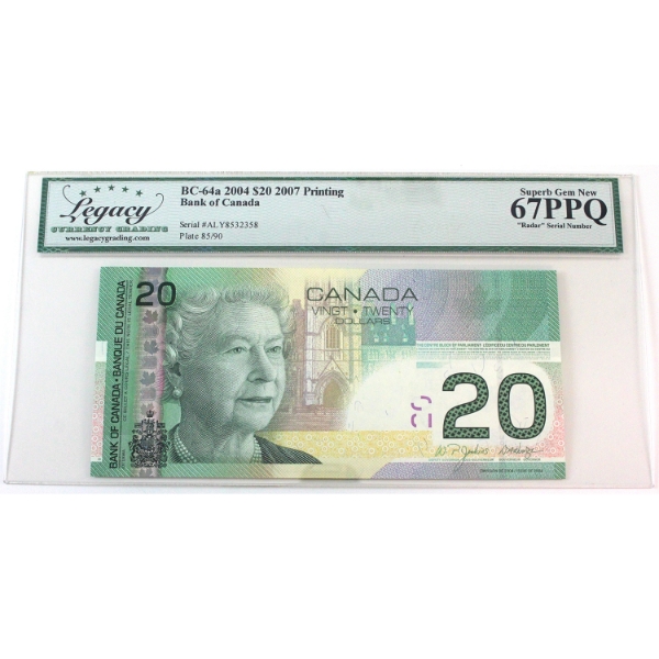 RADAR BC-64a 2004 $20 4 Digit RADAR Legacy Superb GEM UNC67 PPQ Jenkins-Dodge Printed in 2007