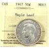 Image 1 : 50-cent 1947 Maple Leaf ICCS MS63