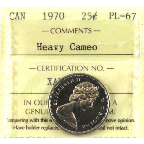 25-cent 1970 ICCS PL67 Heavy Cameo
