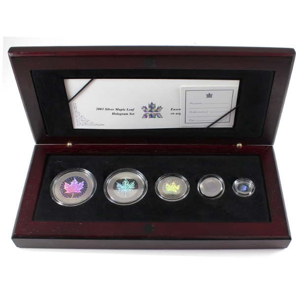 2003 Holographic Silver Maple Leaf .9999 Fine Silver 5-Coin Fractional Set (Tax Exempt)
