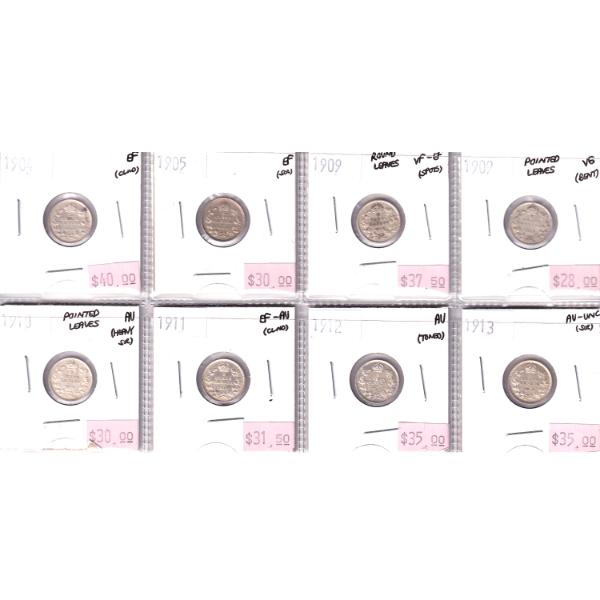 Lot of 8x Silver 5-cent 1904-1913 VG to AU-UNC. 8pcs