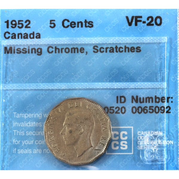 5-cent 1952 Missing Chrome CCCS VF20