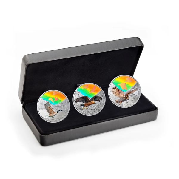 2019 $30 Majestic Birds in Motion .9999 Fine Silver 3-coin Set w/ Multi-Frame Hologram (Tax Exempt)