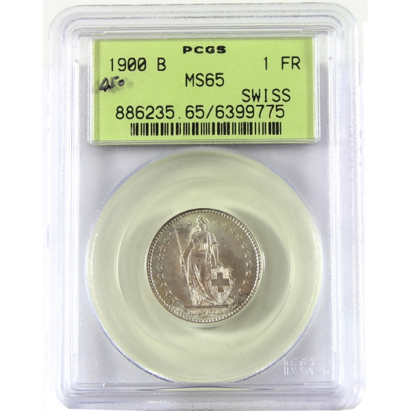 Switzerland Silver 1900B Franc PCGS MS65
