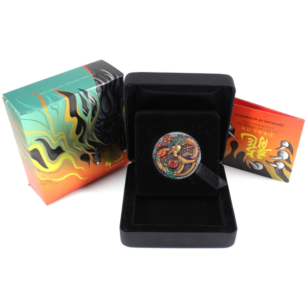 Tuvalu Silver 2022 $2 Dragon 2oz Antiqued Coloured .9999 Fine Silver Coin (Tax Exempt)