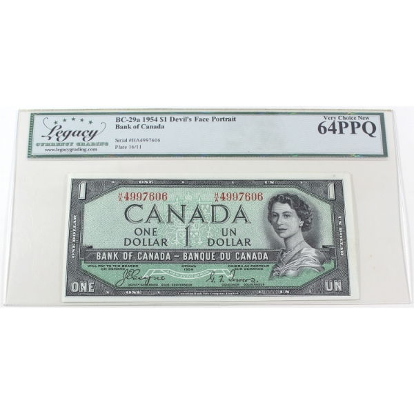 BC-29a 1954 $1 Devil's Face Legacy CUNC64 PPQ Coyne-Towers SN:H/A4997606
