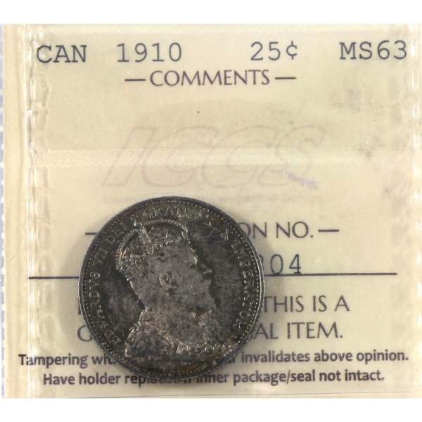 25-cent 1910 ICCS MS63