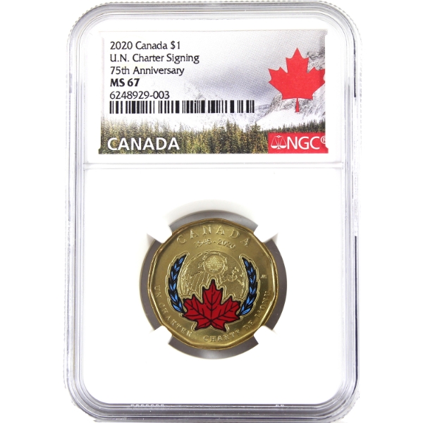 Loon $1 2020 Coloured U.N. Charter Signing 75th Ann. NGC MS67