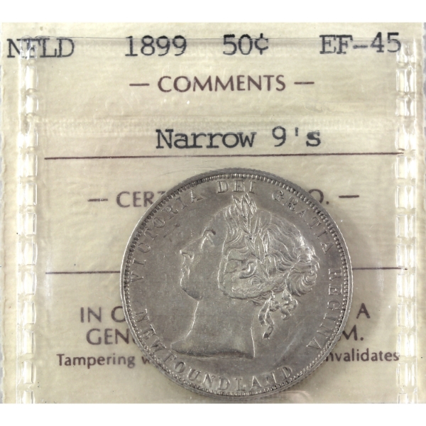 Newfoundland 50-cent 1899 Narrow 9's ICCS EF45