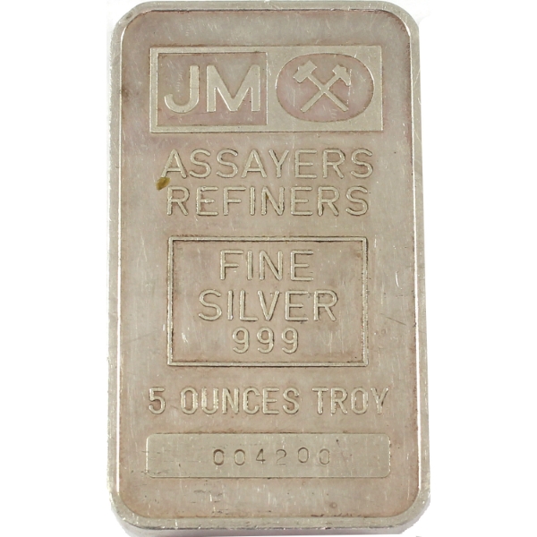 5oz Johnson Matthey .999 Fine Silver Bar (Tax Exempt)