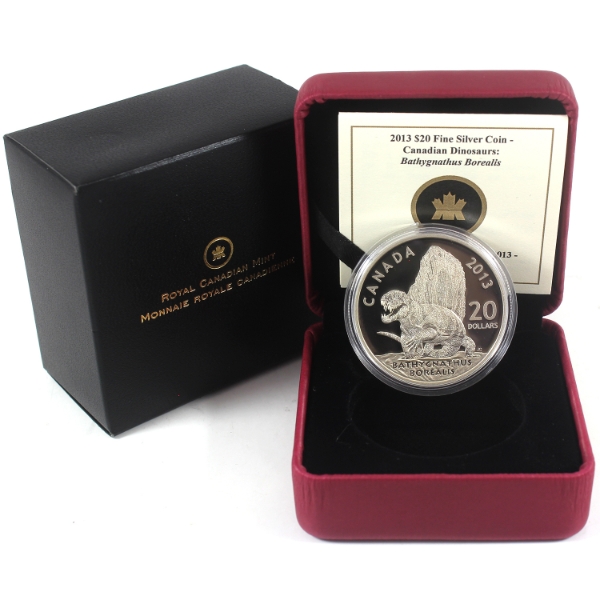 2013 $20 Dinosaurs of Canada: Bathygnathus Borealis 1oz .9999 Fine Silver Coin (Tax Exempt)