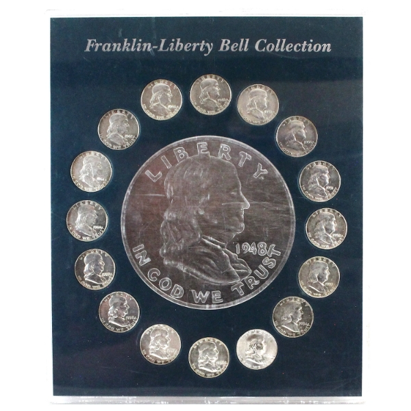 USA 1948-1963 Franklin Half Dollar Liberty Bell Collection in Plastic Frame Holder 