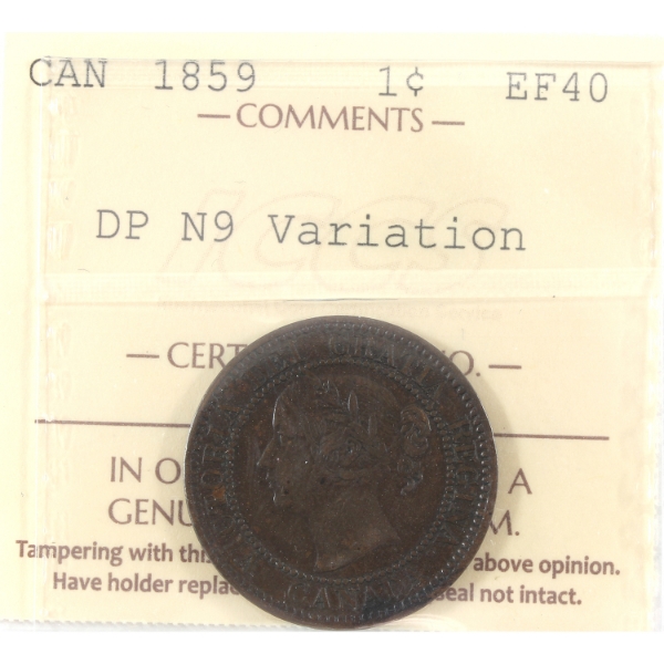 1-cent 1859 DP N9 Variation ICCS EF40