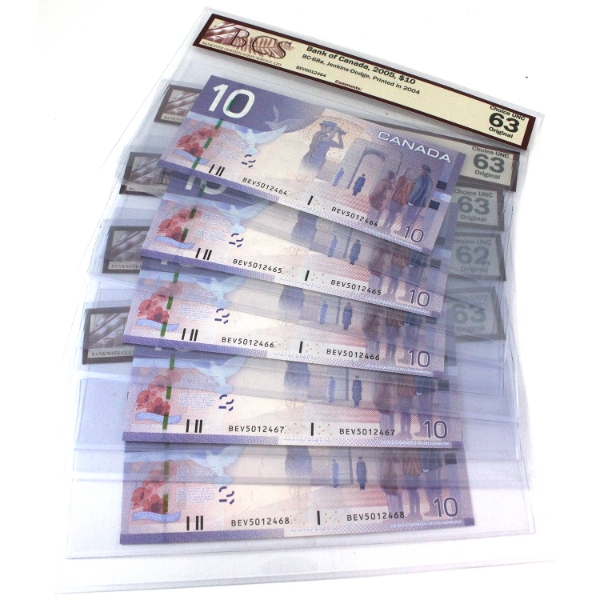 5x BC-68a 2005 $10 BCS CUNC62-63 Original Jenkins-Dodge Notes in Sequence SN: BEV5012464 to "68. 