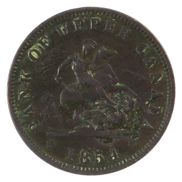 BR-719, CH-PC-6C1 1854 Bank of Upper Canada Penny Token EF-AU