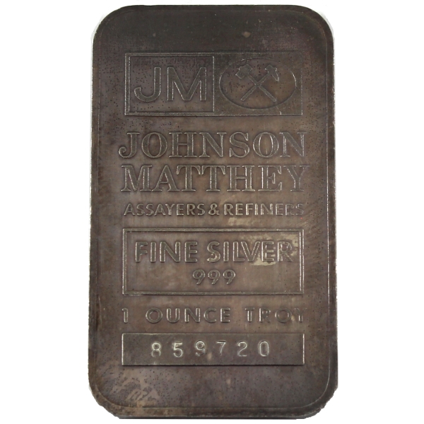 1oz JM Johnson Matthey .999 Fine Silver Bar w/ Deep Lavender Toning (Tax Exempt)