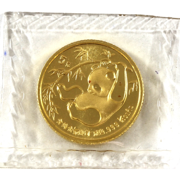 1/20oz China 1985 5 Yuan .999 Fine Gold Coin (Tax Exempt)