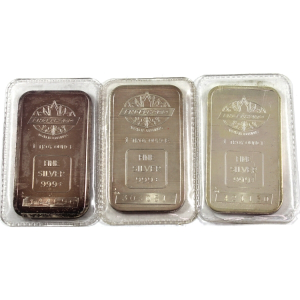 3x 1oz Engelhard Canada c.1981 Maple Leaf Variety C .999+ Silver Bars. Sealed. 3pcs. (Tax Exempt)