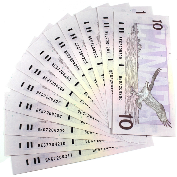 BC-57c 1989 $10 Consecutive Knight-Theissen SN:BEG7204200-"11. 12pcs.