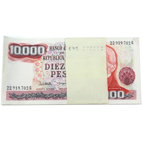 Bundle of 99x Argentinian N.D. 10000 Pesos Banknotes. 99pcs.