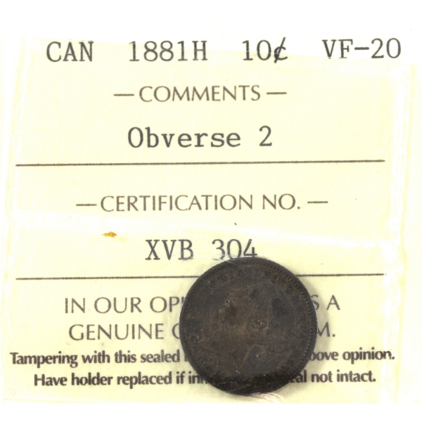 10-cent 1881H Obverse 2 ICCS VF20