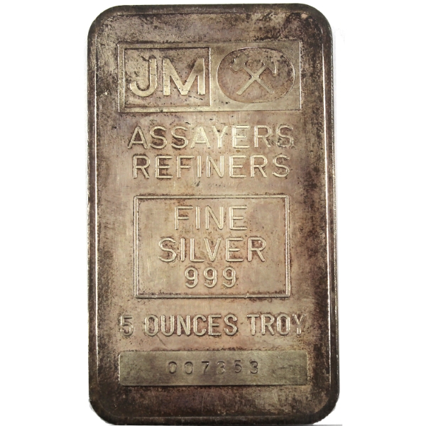5oz JM Johnson Matthey .999 Fine Silver Bar (Tax Exempt)