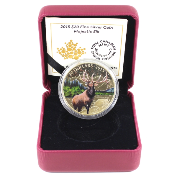 2015 $20 Majestic Elk Fine Silver Coin w/ Selective Colour (Tax Exempt)