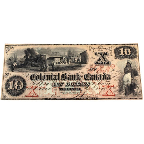 130-10-04-12 1859 $10 Colonial Bank of Canada EF-AU Pink Tint