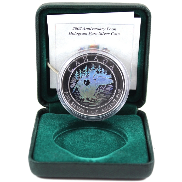 2002 $5 Anniversary of the Loon Hologram Fine Silver Coin (Tax Exempt)