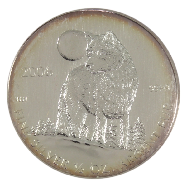 1/2oz 2006 $1 Wolf .9999 Fine Silver Round (Tax Exempt)