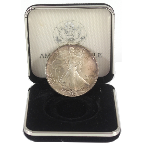 USA Silver 1991 $1 American Eagle 1oz .999 Fine Silver Coin (Tax Exempt)