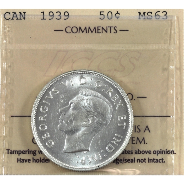 50-cent 1939 ICCS MS63