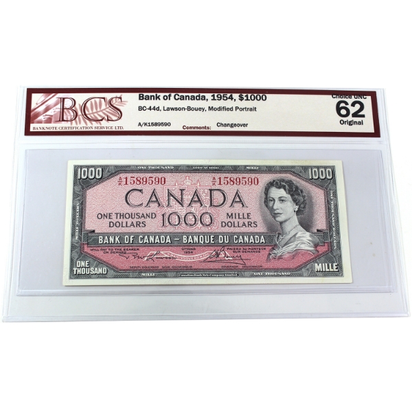 BC-44d 1954 $1000 Modified Portrait BCS CUNC62 Original Lawson-Bouey Changeover SN:A/K1589590
