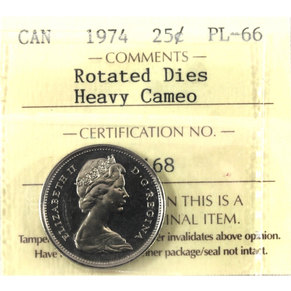 25-Cent 1974 Rotated Dies ICCS PL66 Heavy Cameo