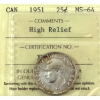 Image 1 : 25-cent 1951 High Relief ICCS MS64