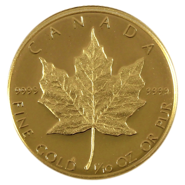 1/10oz 1989 $5 Gold Maple Leaf .9999 Fine Gold Coin (Tax Exempt)