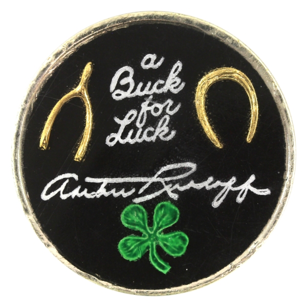 USA 1922 Peace Dollar Encased Vintage Promotional Acrylic "A Buck For Luck Arthur Rubloff" 