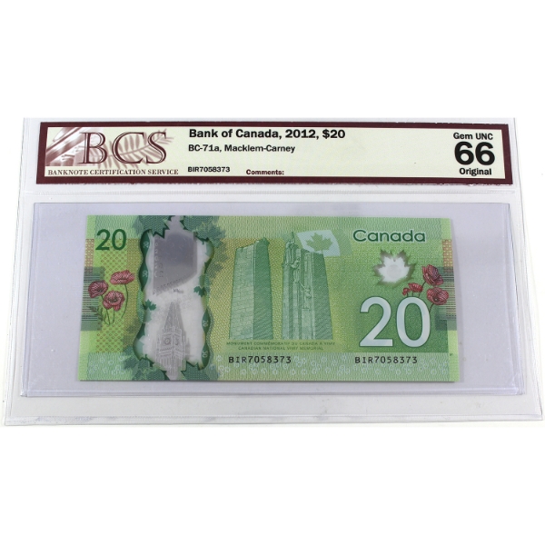 BC-71a 2012 $20 BCS GEM UNC66 Original Macklem-Carney SN:BIR7058373
